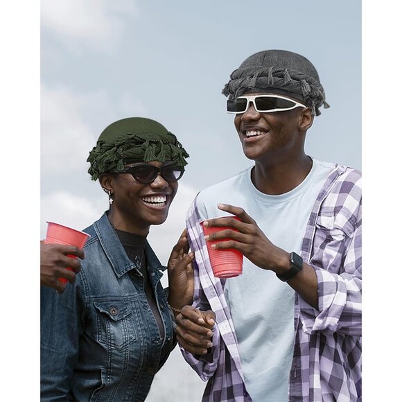 ⚡Men Women 1 Pcs- Grey Satin Head Wraps Skull Cap Tassels Braid Beanie Turban - Picture 4 of 9